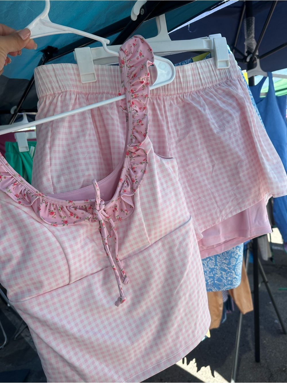 Tank top large , shorts xl  - Light Pink Gingham by